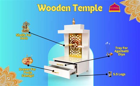 ARTOFINDIA Designer White Wooden Temple, Mandir for Home & Office ...