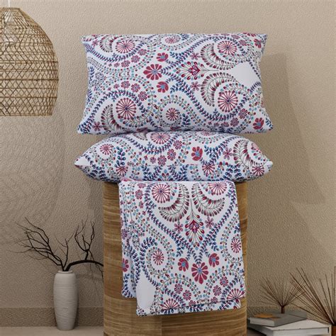 Buy LAYERS Emaline Cotton 144TC Printed 3Pcs Queen Bedsheet Set from ...
