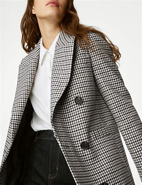 Buy Checked Double Breasted Short Coat at Marks & Spencer
