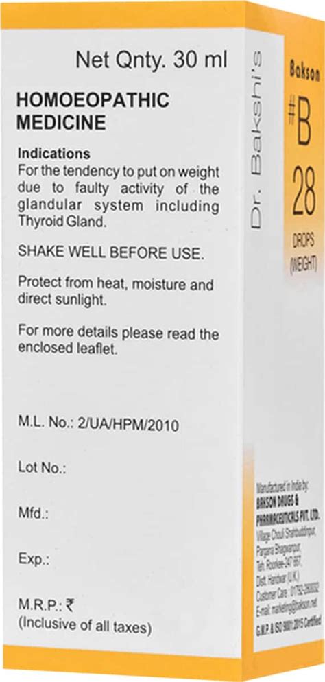 Buy BAKSONS B28 WEIGHT DROPS 30 ML Online & Get Upto 60% OFF at PharmEasy