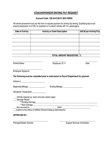 Fillable Online COACH/SPONSOR DRIVING PAY REQUEST Fax Email Print ...