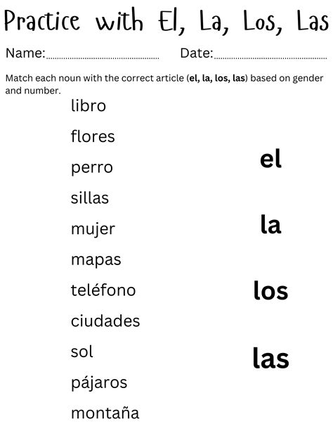 el la los las in spanish worksheet | Teaching Resources