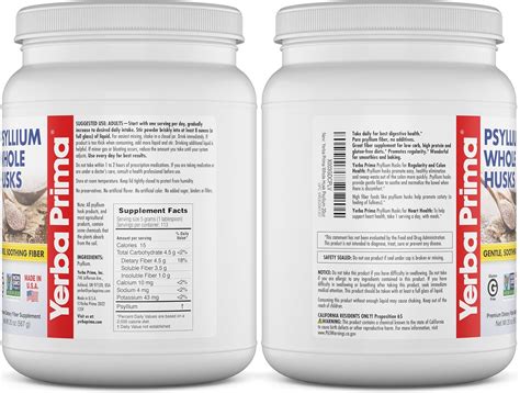 Yerba Prima Suplemento entero de fibra de cáscara de psyllium de 20 ...