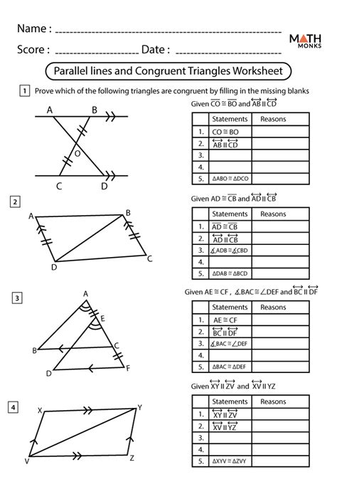 Congruent Triangles Worksheets - Math Monks