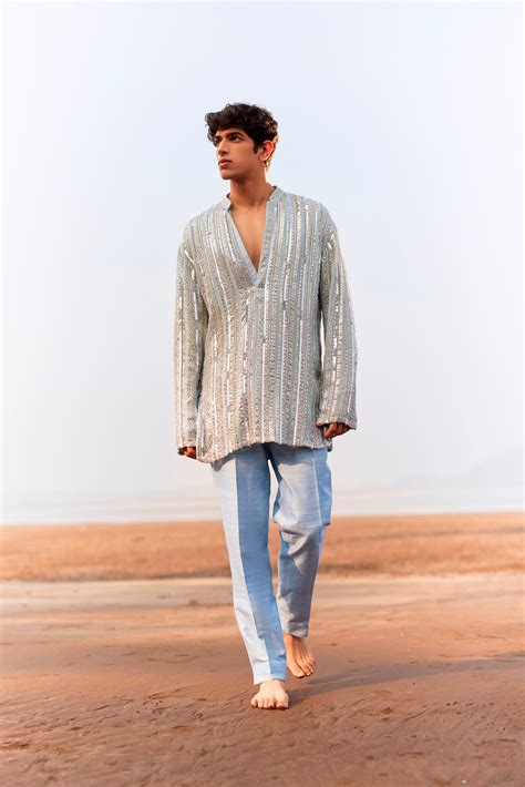 Ice Blue Chains Kurta Set – Monisha Jaising