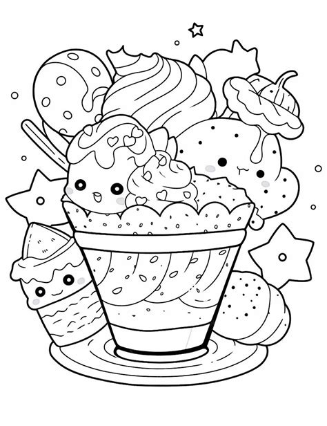 Premium Photo | A coloring page with a bowl of ice cream and donuts ...