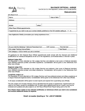 Fillable Online ISA RACE OFFICIAL: JUDGE Fax Email Print - pdfFiller