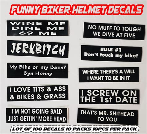Funny Motorcycle Helmet Stickers BLACK & WHITE FUNNY MOTORCYCLE HELMET