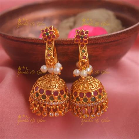 Premium Matte Floral Studded Jhumkas | Elegant – Sparkle and Glow