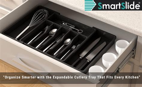 SmartSlide Expandable Cutlery Tray for Kitchen Drawer (57 x 38 cm ...