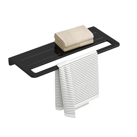 Towel Rack with Holder Wall-Mount Glossy Black Bathroom Hanger – Fossa Home