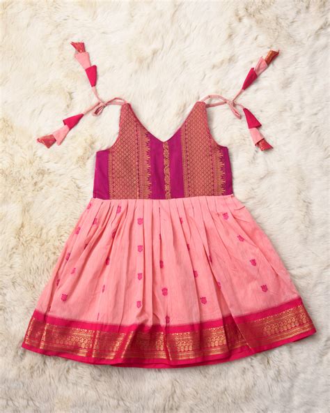 Blush Pink and Magenta Combination Tie Up Dress for Baby Girl (style 3 ...