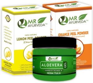 MR Ayurveda Aloe Vera Gel with Neem Tulsi, Lemon Powder & Orange Peel ...