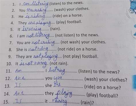 fill in the blanks with the present continuous form of the verb given ...