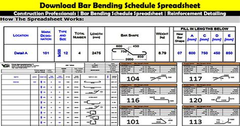 Construction Professionals | Bar Bending Schedule Spreadsheet ...