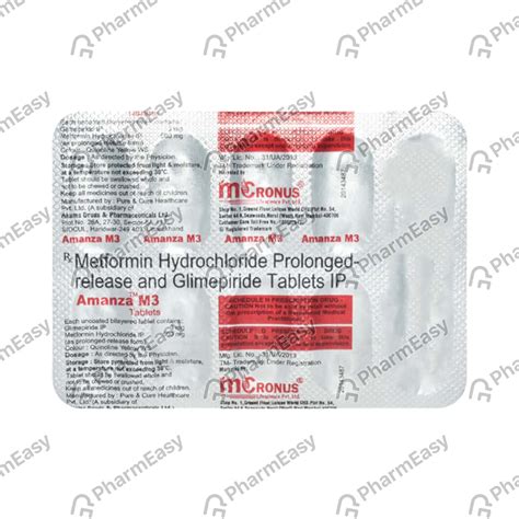 Amanza M 3mg/500mg Strip Of 10 Tablets: Uses, Side Effects, Price ...