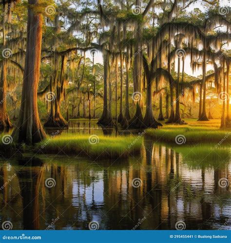 Southern Bayou Swamp with Bald Cypress Trees and Spanish Moss at ...