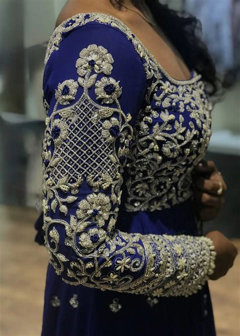 Bride from Chennai in handcrafted navy blue georgette masakali lehenga