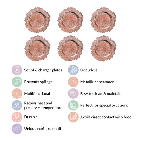 Rose Gold Reef Design Charger Plate Set Of 6 12 Inch Online - Premium ...