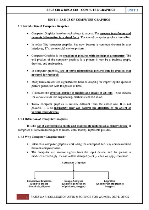 CG UNIT 1 - Basic Concepts and Applications of Computer Graphics - Studocu