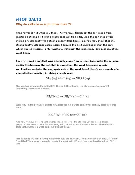 PH of salts - Instructor given general chemistry II lecture notes. - PH ...