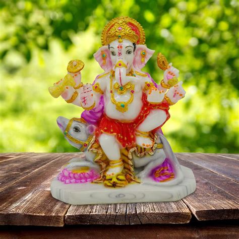 Buy Gallery99 Hand Painted Lord Ganapati with Mooshak Idol for Good ...