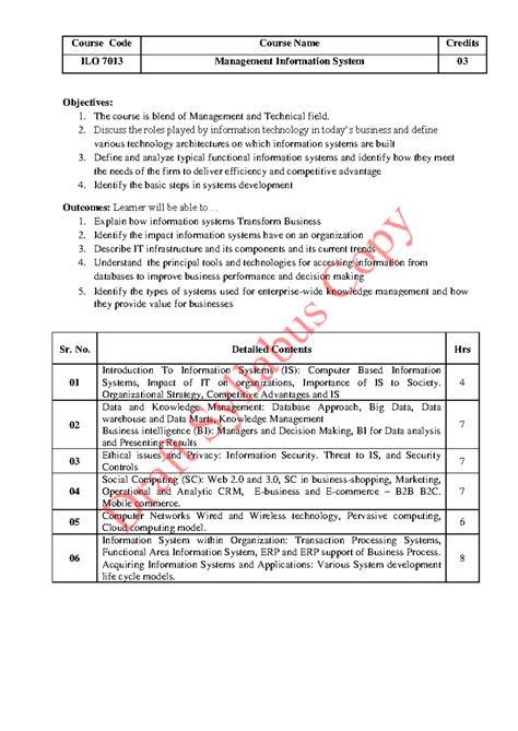 7. Mis Syllabus - Nice - Course Code Course Name Credits ILO 7013 ...