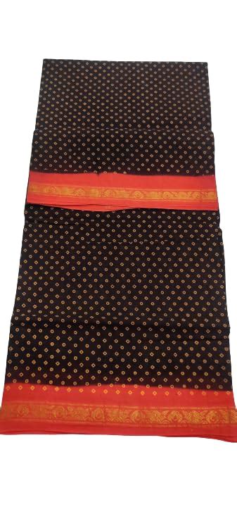 Buy Brown Orange Zari Border Amri Fashion Women's Cotton Border Saree ...