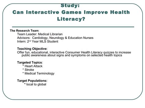 Gaming to Improve Health Literacy | PPT