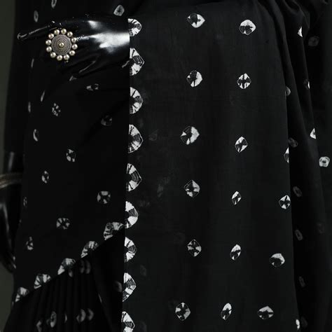 Black Shibori Tie-Dye Pure Mul Cotton Saree