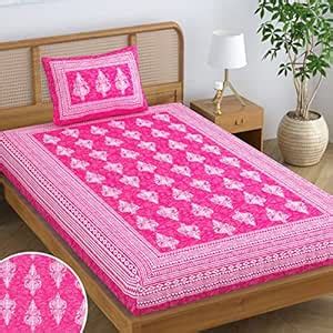 SheetKart Motif Floral 100% Cotton Single Bedsheet with 1 Pillow Cover ...