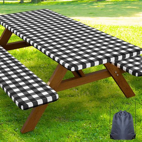 Smiry Picnic Table Cover with Bench Covers, Waterproof Elastic Fitted ...