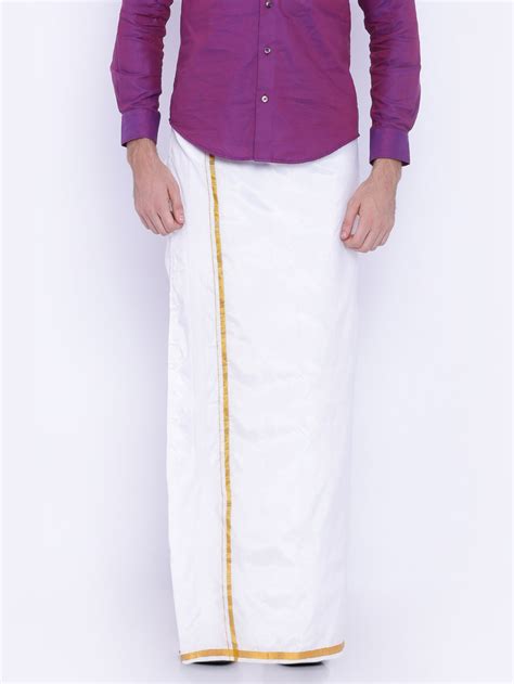 Men Cream Colour Art Silk Readymade Pocket Dhoti – SETHUKRISHNA