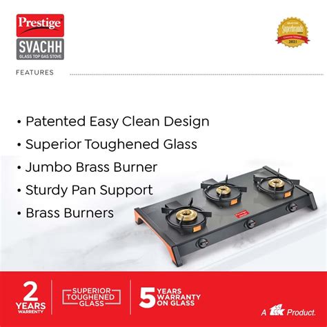 Prestige Svachh Glass Top 3 Burners with Liftable Burner Gas Stove | B ...