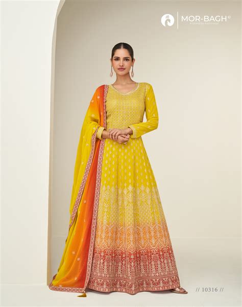 Aashirwad Mor Bagh Mahi Designer Georgette Gown With Dupatta