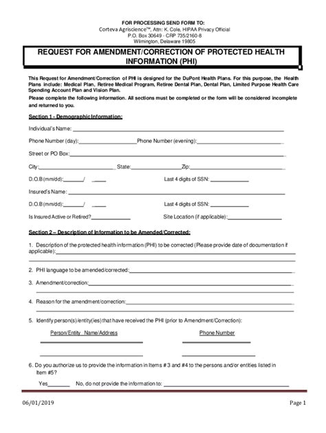 Fillable Online Request for Amendment/Correction of PHI - Corteva Fax ...