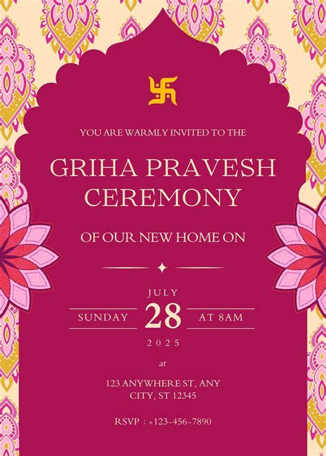 फ्री ऑनलाइन गृह प्रवेश कार्ड मेकर | Griha Pravesh Card - Canva