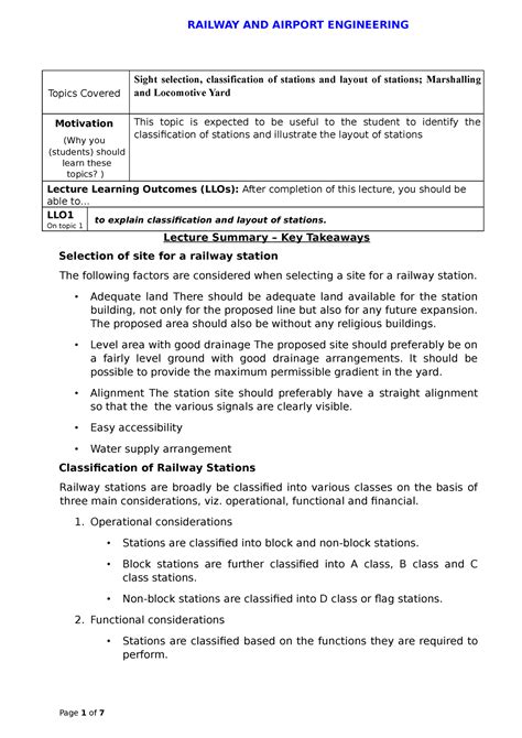 Classification of stations and layout of stations - .. LLO On topic 1 ...