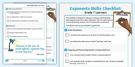 Exponents Skills Checklist: Grade 7