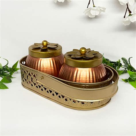 Buy Metal Gold Basket With 2 Dry Fruit Jar Home/Office Decor | DMH ...