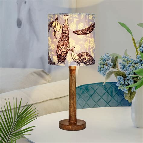 Modern Table Lamp, Wooden Base Modern Fabric Lampshade for Home Office ...