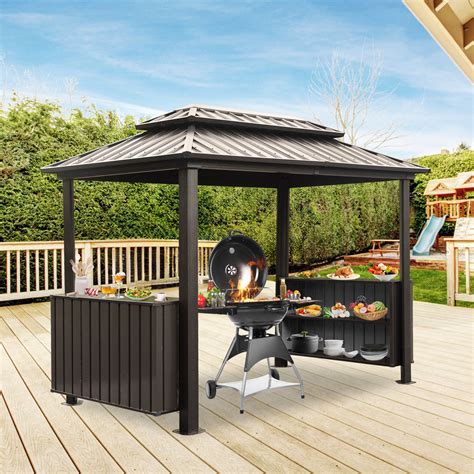 Domi Louvered 6 x 10 FT Hardtop Metal Grill Gazebo & Reviews | Wayfair
