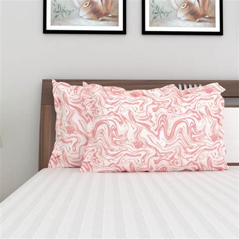 Buy Imprints Peach Printed Cotton Pillow Covers - 45x70 cm - Set of 2 ...
