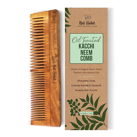 Buy Nat Habit Kacchi Neem Wooden Comb, Soaked In 17 Herbs Neem & Sesame ...