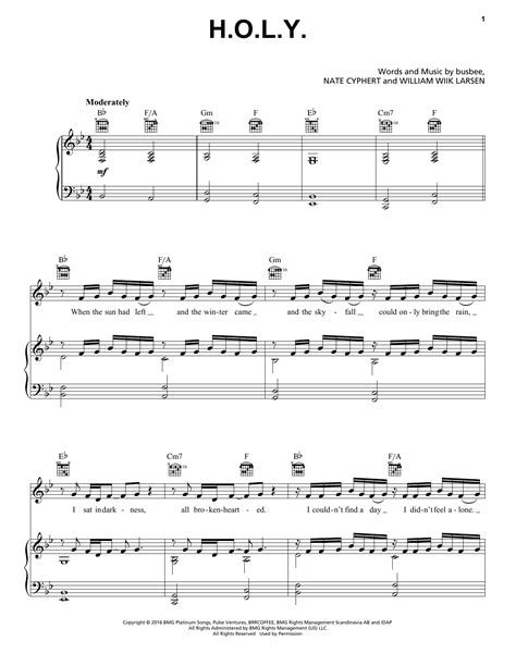 H.O.L.Y. by Florida Georgia Line Sheet Music for Piano, Vocal & Guitar ...