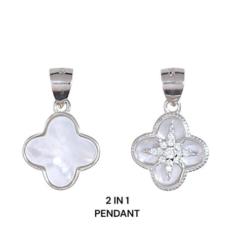 925-sterling-silver-pink-mother-of-pearl-clover-shaped-pendant-with ...