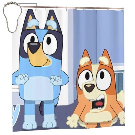 Sanaai Bluey Pattern Waterproof Shower Curtain Set - Fancy Bathroom ...