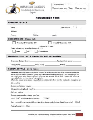 Fillable Online Office Use Only: Confirmation Sent Paid Receipt Sent ...