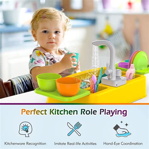 Buy KINDIARY Play Kitchen Sink Toy with Running Water for Kids Toddler ...