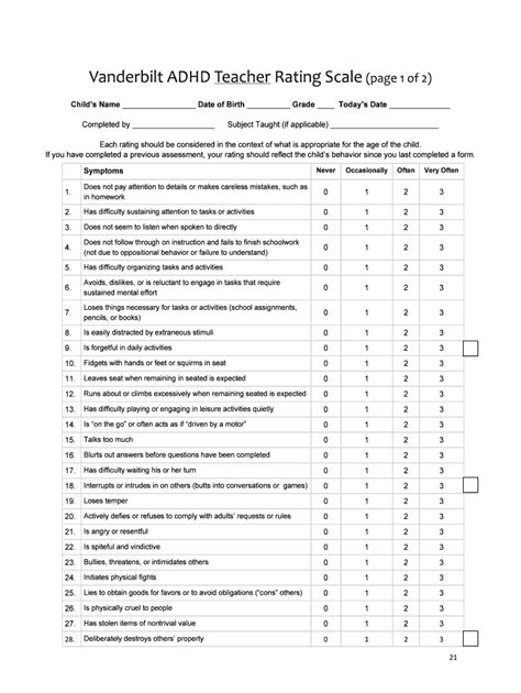 Vanderbilt Adhd Diagnostic Teacher Rating Scale Fill And Sign - Form ...